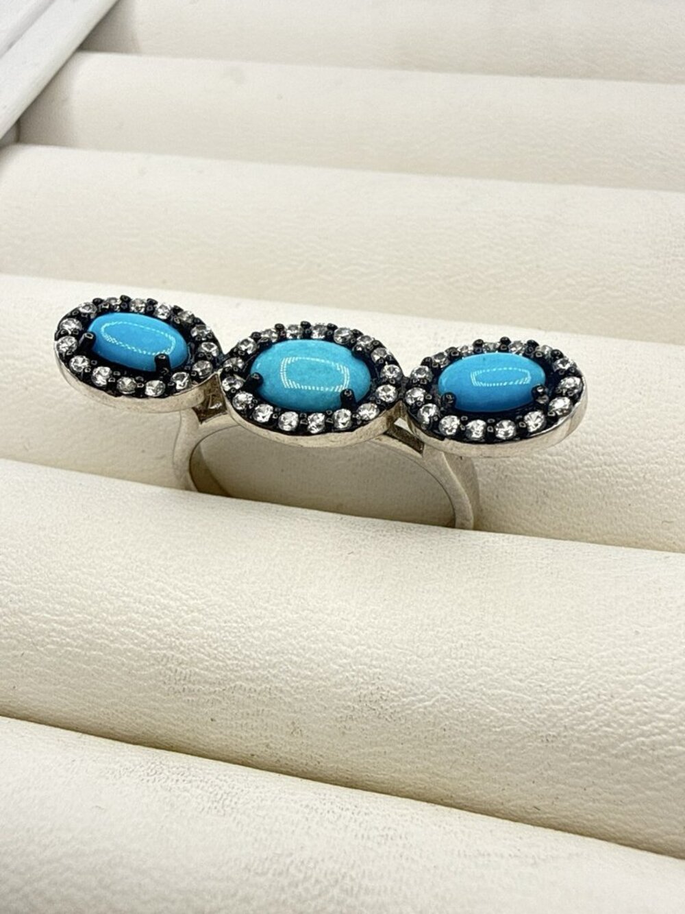 JTV Ring Turquoise Sterling Silver 925 size 8 Designer Halo East West Modern